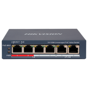 Switch de sobremesa Hikvision 4 puertos PoE + 2 puerto Uplink (RJ45)