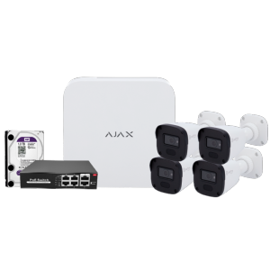   Kit de videovigilancia Ajax Grabador Ajax de 8 canales 4 cámaras bullet de 2 Mpx Safire Smart