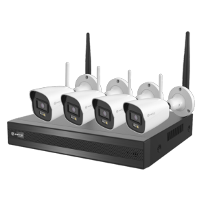 Kit CCTV inalámbrico Plug&Play 4 Cámaras Bullet de 4Mpx luz dual para exterior