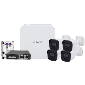   Kit de videovigilancia Ajax Grabador Ajax de 8 canales 4 cámaras bullet de 4 Mpx Safire Smart